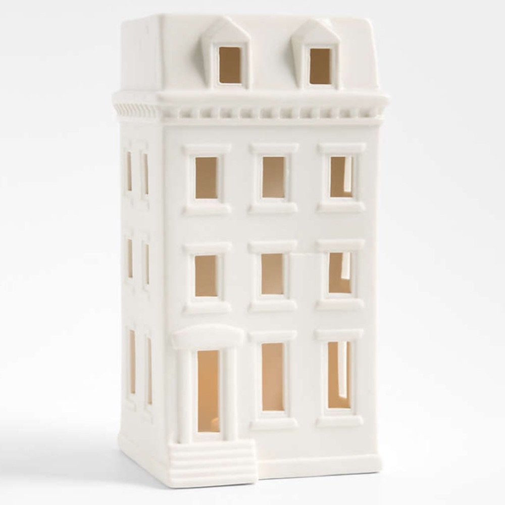 New! Crate&Barrel Snow White Ceramic House Lantern